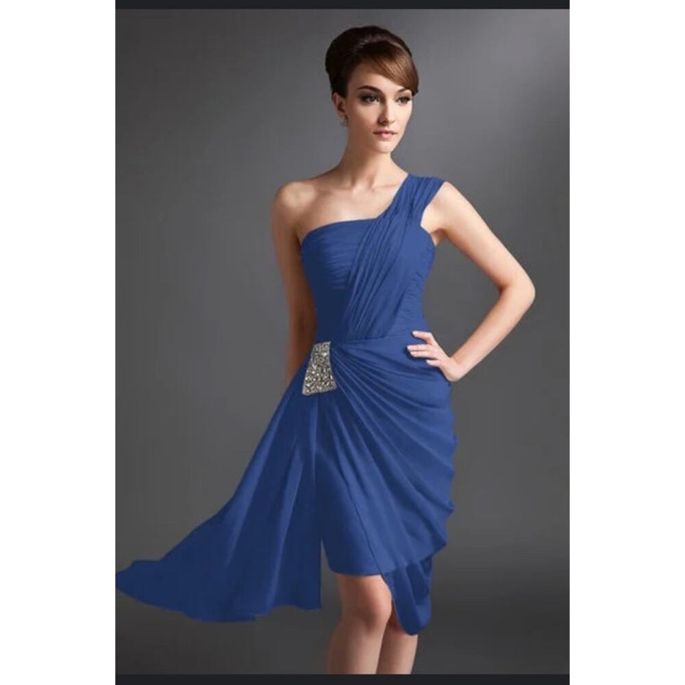NWT JJ's House‎ Royal Blue Chiffon One Shoulder Cocktail Dress Size 2